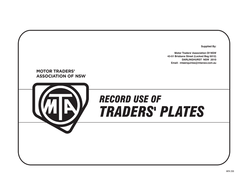 Record Use of Traders’ Plates Register MTA NSW