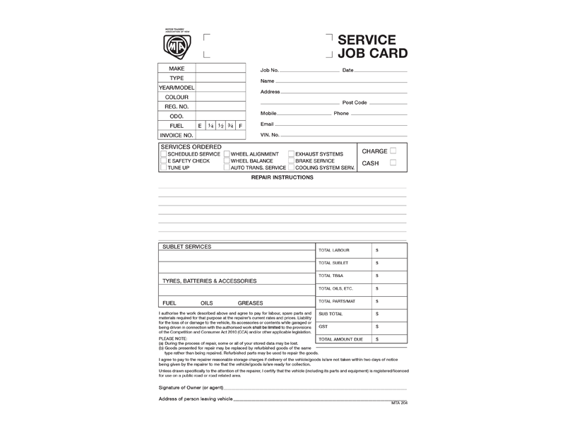 Service Job Card Template