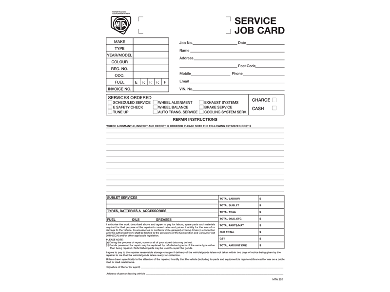 job cards